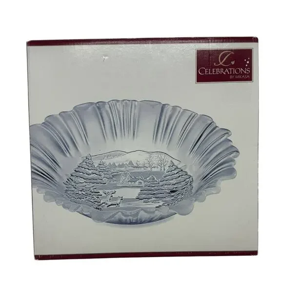 MIKASA 10.5” Frosted Glass Bowl Celebrations Winter Dreams Collection NIB - Picture 14 of 15